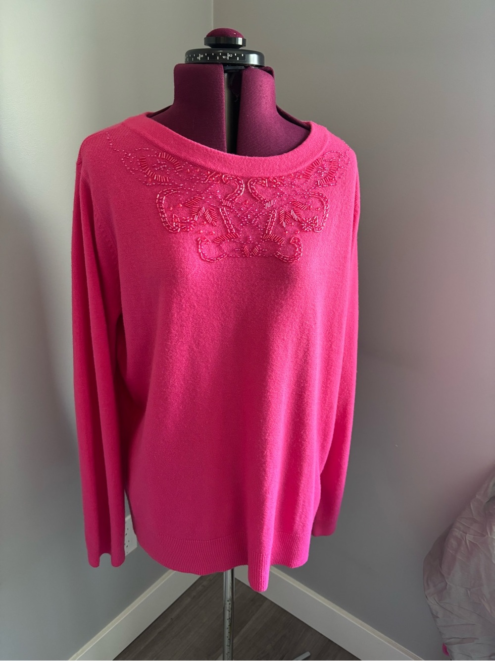Vintage Bright Pink Embellished Knit Sweater